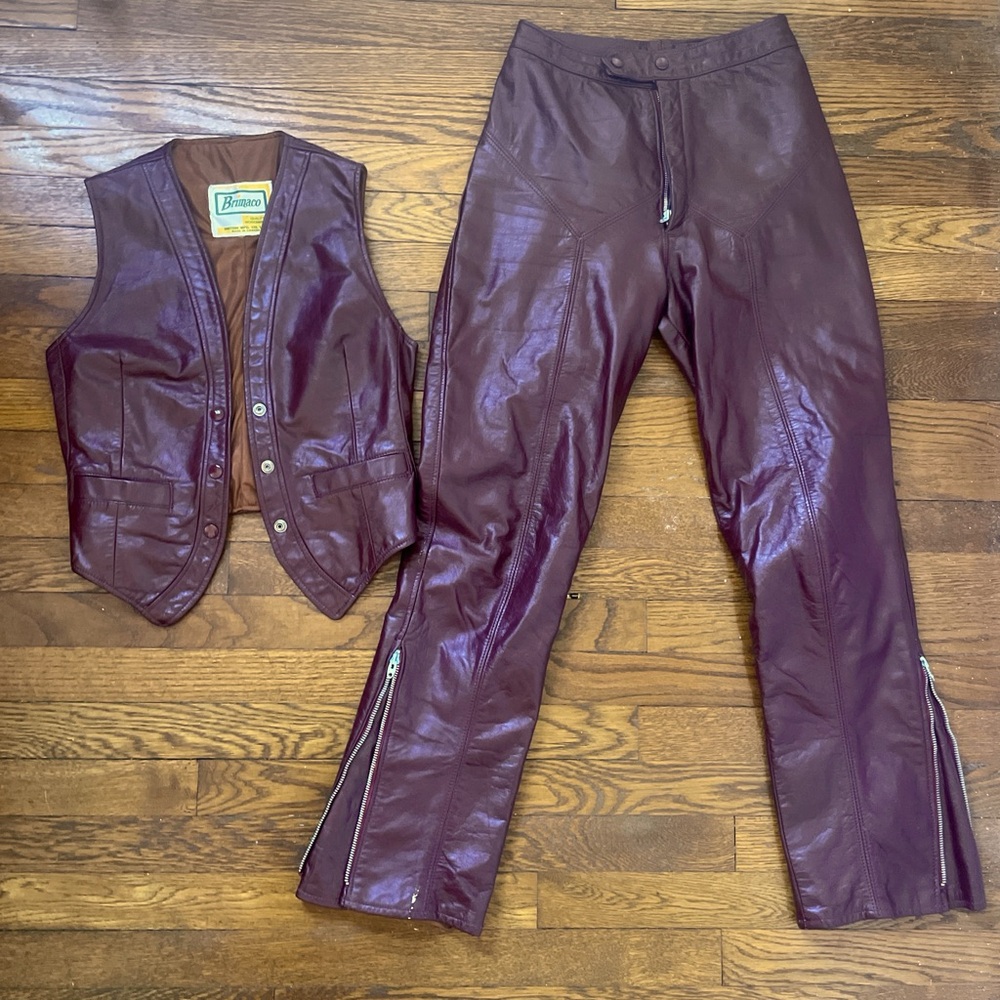 Burgundy vintage leather suit